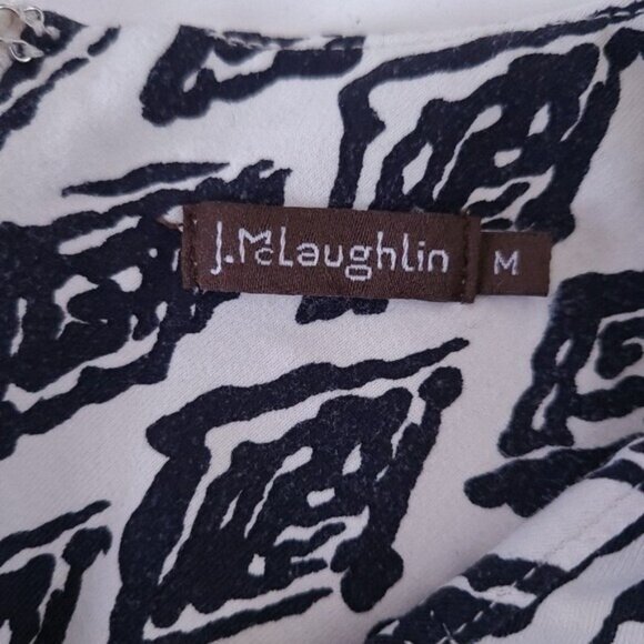 $168 J. McLaughlin Sophia Printed Catalina Cloth Dress Size M White Black - Picture 8 of 10